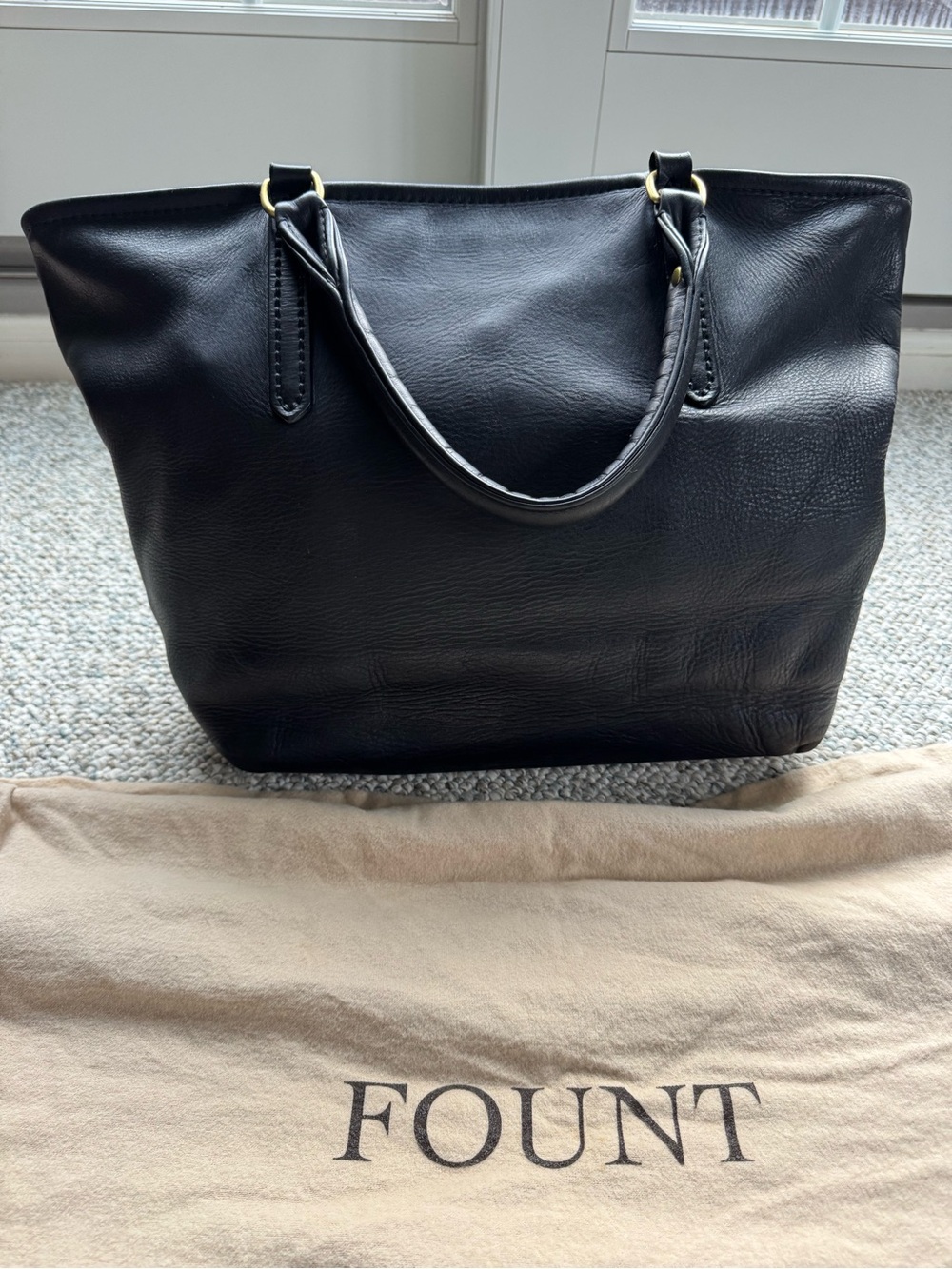 Fount Petite Atlas Black Leather Shoulder Tote with Tassel Charm - Picture 9 of 11